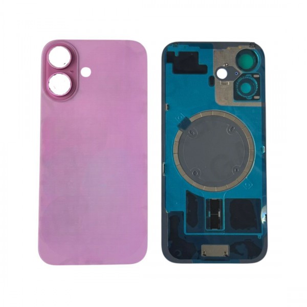 Vitre Arrière pour iPhone 16 Plus Rose + Support Sans NFC