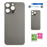 Vitre Arrière pour iPhone 15 Pro Max en Titane Naturel avec Gros Trou