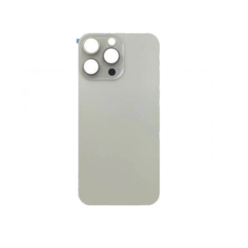 Vitre Arrière pour iPhone 15 Pro Max en Blanc Titane avec Gros Trou