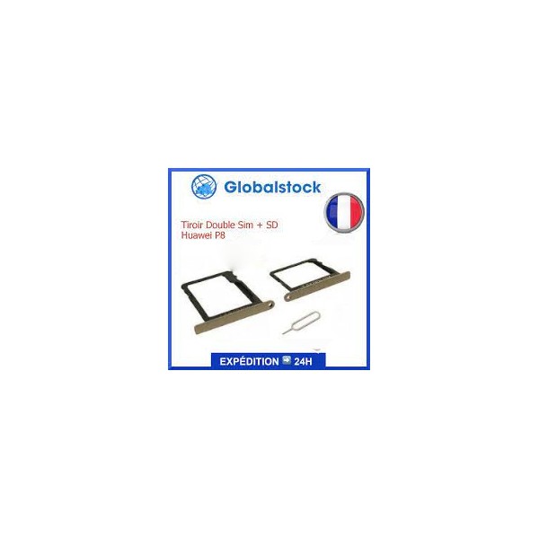 Tiroir Double Sim + SD Carte Mémoire Card Tray Slot pour HUAWEI P8 Or