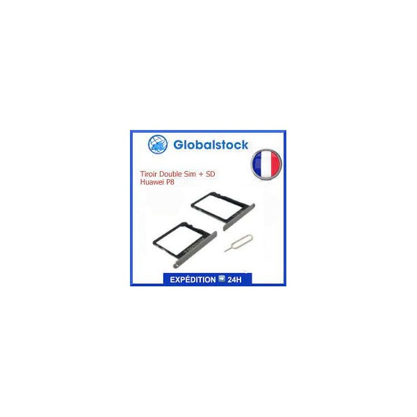 Tiroir Double Sim + SD Carte Mémoire Card Tray Slot pour HUAWEI P8 Gris